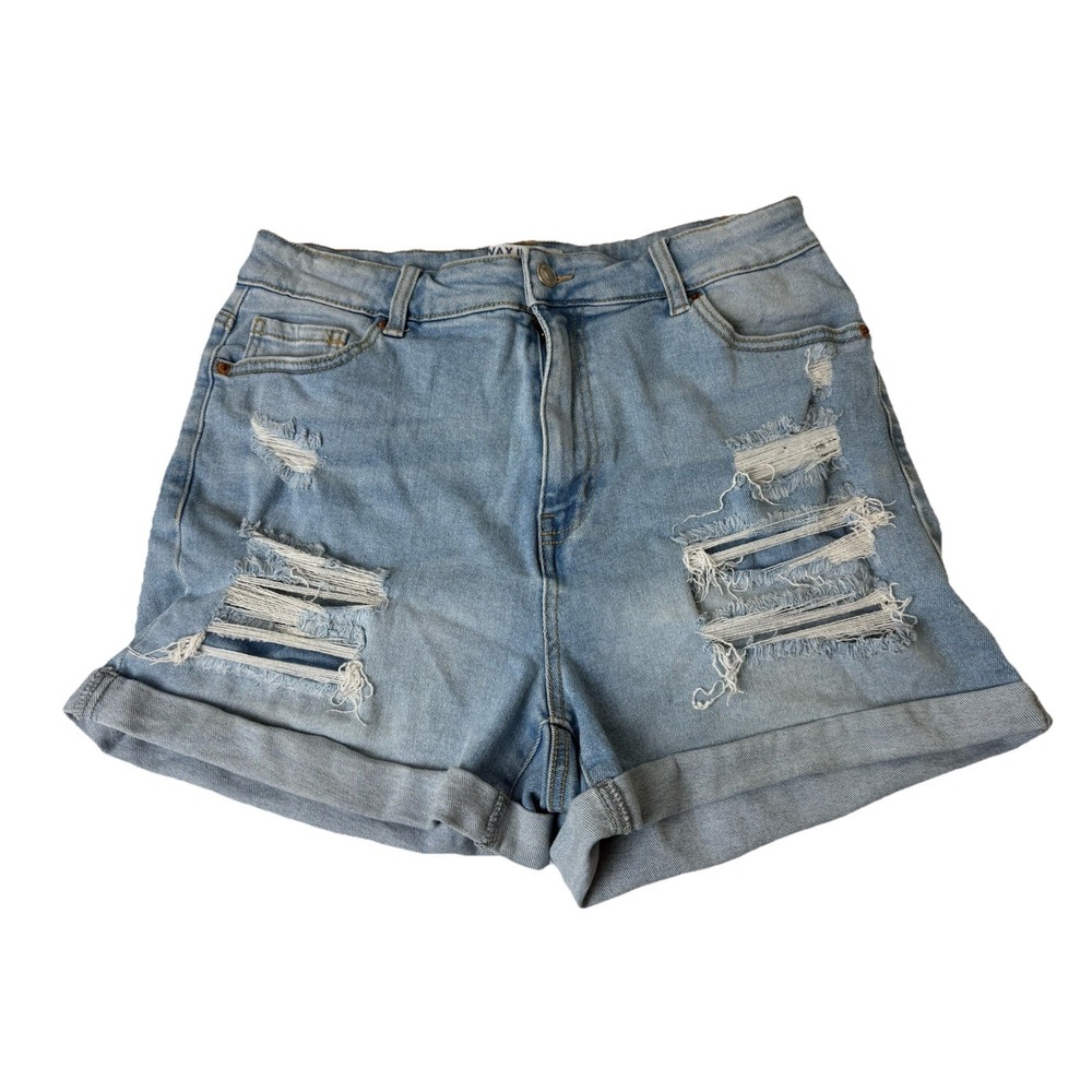 WAX JEAN Women's Plus Size 1X Light Blue Distressed Denim Cut-Off Shorts 90264XL